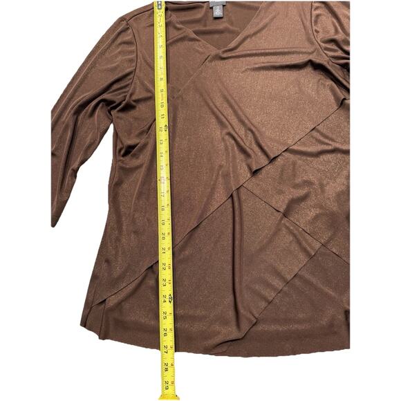 Chicos Travelers Sz 2 Large Women’s Top Bronze Copper Tiered Wrinkle Free Comfy - Picture 3 of 7
